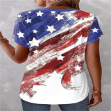 Women's T-shirt Button Printed Pattern American Flag