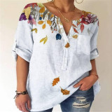 Blouse Casual Print Floral Shirts Buttons V-Neck 3/4-Sleeve Tops Womens Women Women Red Shirt Short Sleeve