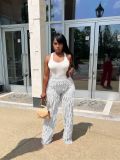 Solid Round Neck Tight Fitting Sexy Women's Sport Two Piece Pants Set