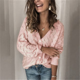 Women's Fashion Crochet Hollow V-neck Single-breasted Cashmere Knitted Cardigan
