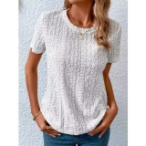 Women's Blouse Short Sleeve Regular Sleeve Blouses Round Neck Hollow Out Casual Solid Color Loose