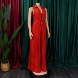 Loose-Fitting V-Neck Wide-Leg and Pleated Jumpsuit