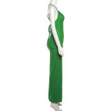Women Fashion Wavy Cross Suspenders Long Dresses