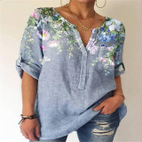 Blouse Casual Print Floral Shirts Buttons V-Neck 3/4-Sleeve Tops Womens Women Women Red Shirt Short Sleeve