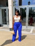 Women's Mesh Wave Pattern Ruffle Loose High Waist Wide Leg Trousers