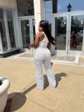 Solid Round Neck Tight Fitting Sexy Women's Sport Two Piece Pants Set