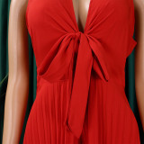 Loose-Fitting V-Neck Wide-Leg and Pleated Jumpsuit