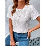 Women's Blouse Short Sleeve Regular Sleeve Blouses Round Neck Hollow Out Casual Solid Color Loose