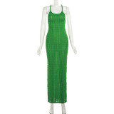 Women Fashion Wavy Cross Suspenders Long Dresses