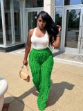 Women's Mesh Wave Pattern Ruffle Loose High Waist Wide Leg Trousers