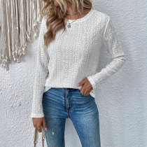 Women's Blouse Long Sleeve Regular Sleeve Blouses Round Neck Hollow Out Casual Solid Color Loose