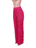Women's Mesh Wave Pattern Ruffle Loose High Waist Wide Leg Trousers