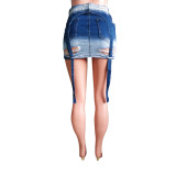 Kadia Ripped Ribbon Denim Mini Skirt
