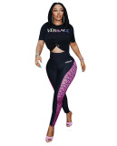 Fashion Casual Printed Letter Short Sleeve Sweatsuits Trousers Set