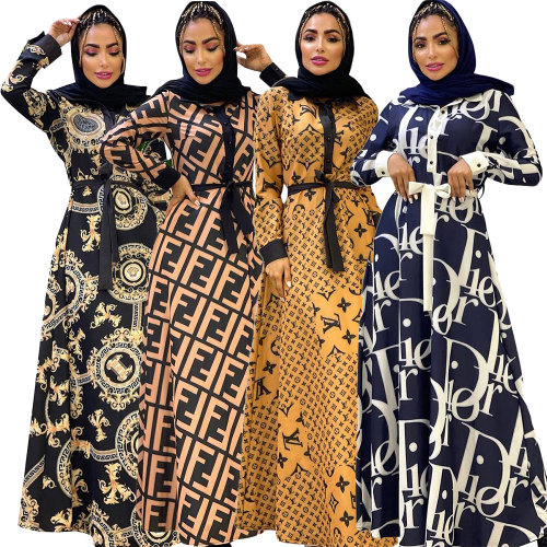 Casual Digital Printed Loose Long Sleeve Swing Dress