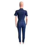 Stitch Detail Flap Pocket Denim Jumpsuit