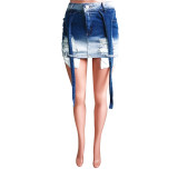 Kadia Ripped Ribbon Denim Mini Skirt
