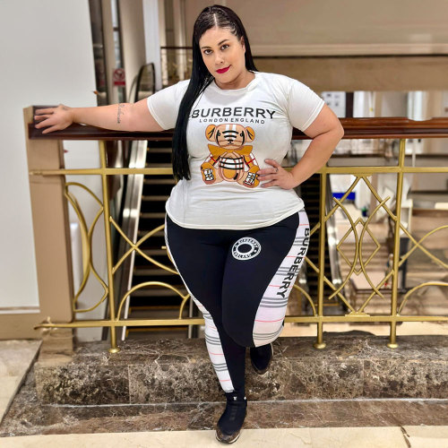 Autumn Casual Short Sleeve Plus Size Printed Women Sets