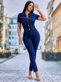 Stitch Detail Flap Pocket Denim Jumpsuit