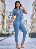 Stitch Detail Flap Pocket Denim Jumpsuit