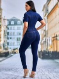 Stitch Detail Flap Pocket Denim Jumpsuit