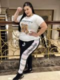Autumn Casual Short Sleeve Plus Size Printed Women Sets
