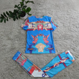 Casual Round Neck Printed Ladies Sweatshirts Set
