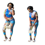 Casual Round Neck Printed Ladies Sweatshirts Set