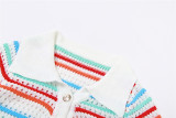 Short Sleeve Striped Patchwork High-Waisted Slim Fit Shorts Knitted Set