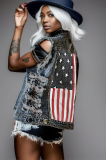 Casual Denim Print Vest Jackets