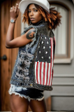 Casual Denim Print Vest Jackets
