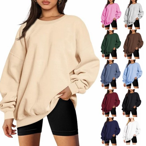 Womens Oversized Sweatshirts Fleece Crew Neck Pullover Sweaters Casual Comfy Fall Fashion Outfits Clothes 2023