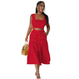 Women's Fashion Sexy Solid Straps Two-Piece Skirt Set Women's Clothing
