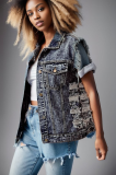Casual Denim Print Vest Jackets