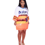 Fashion Round Neck Contrasting Sequin Tee Dress