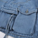 Asymmetric Big Pockets and High Waist Denim Skirt