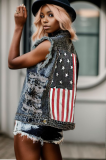 Casual Denim Print Vest Jackets