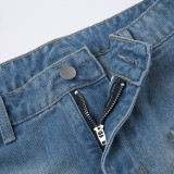 Asymmetric Big Pockets and High Waist Denim Skirt