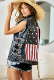 Casual Denim Print Vest Jackets