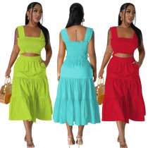 Women's Fashion Sexy Solid Straps Two-Piece Skirt Set Women's Clothing