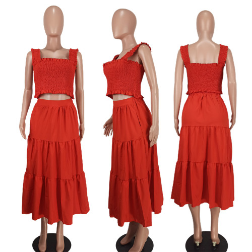 Women's Fashion Sexy Solid Straps Two-Piece Skirt Set Women's Clothing