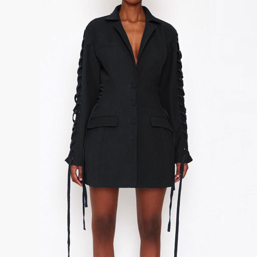 Chic Waist-Tied Mid-Length Suit Jacket