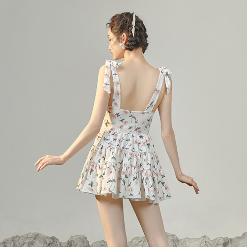 Skirt Conservative Floral Fairy With a Backless Swimsuit for Girl