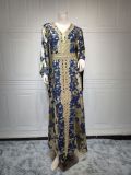 Gold Ironing Muslim Chiffon Long Robe with Waist Belt