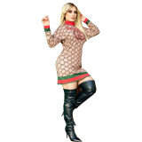 Casual Color Contrast Printed Long Sleeve Mini Dresses