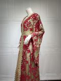 Gold Ironing Muslim Chiffon Long Robe with Waist Belt