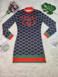 Casual Color Contrast Printed Long Sleeve Mini Dresses