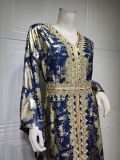 Gold Ironing Muslim Chiffon Long Robe with Waist Belt