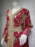 Gold Ironing Muslim Chiffon Long Robe with Waist Belt