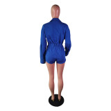 Fashion Solid Color Long Sleeve Denim Romper